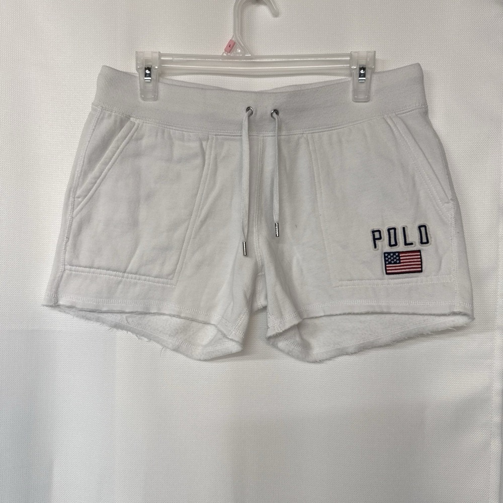 Polo Ralph Lauren Women's Logo Flag Fleece Mini Shorts White Sz SP 4" Inseam